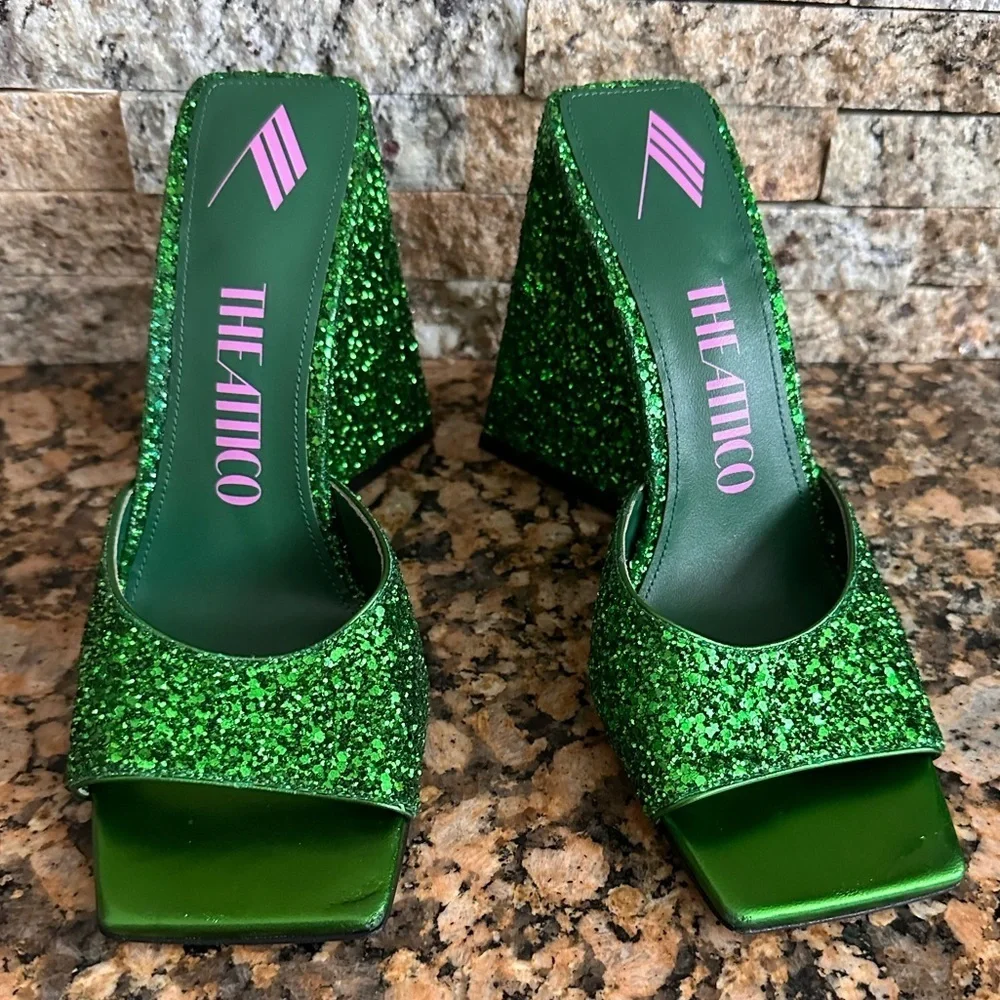 THE ATTICO Devon 115 Mule in Apple Green Glitter